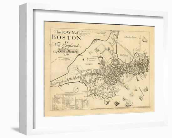 1722, Boston Captain John Bonner Survey Reprinted 1867, Massachusetts, United States-null-Framed Giclee Print