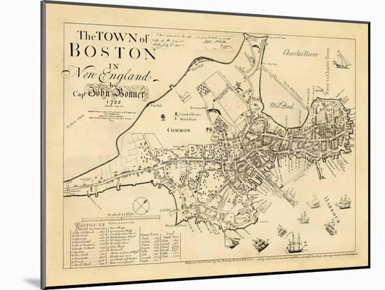 1722, Boston Captain John Bonner Survey Reprinted 1867, Massachusetts, United States-null-Mounted Giclee Print