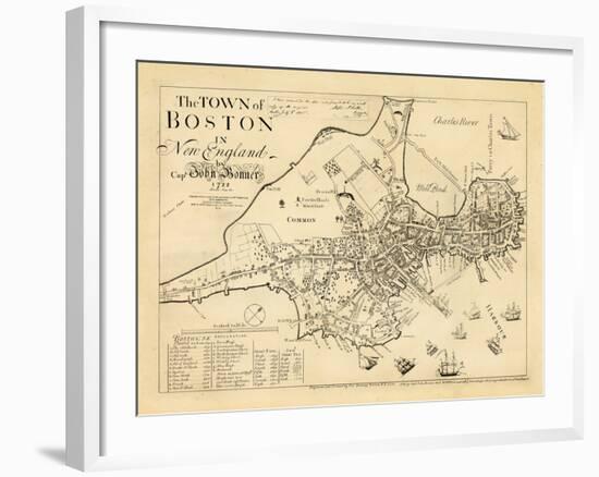 1722, Boston Captain John Bonner Survey Reprinted 1867, Massachusetts, United States-null-Framed Giclee Print