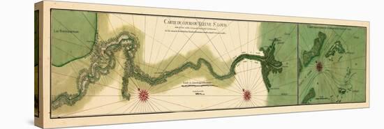 1732, Mississipi River Chart New Orleans to the Gulf, Mississippi, United States-null-Stretched Canvas