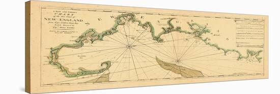 1763, New England Chart, Cape Cod to Casco Bay, Maine, Massachusetts, New Hampshire-null-Stretched Canvas