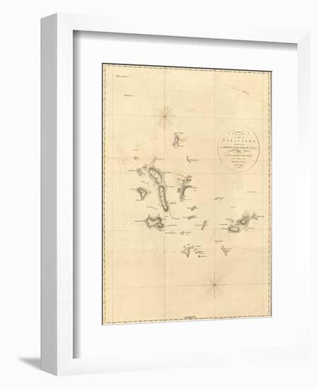 1798 Map of the Galapagos Islands in the Pacific Ocean-null-Framed Art Print