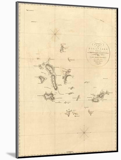 1798 Map of the Galapagos Islands in the Pacific Ocean-null-Mounted Art Print