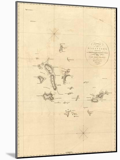 1798 Map of the Galapagos Islands in the Pacific Ocean-null-Mounted Art Print