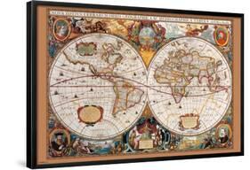 17th Century Antique Style World Map-null-Framed Poster