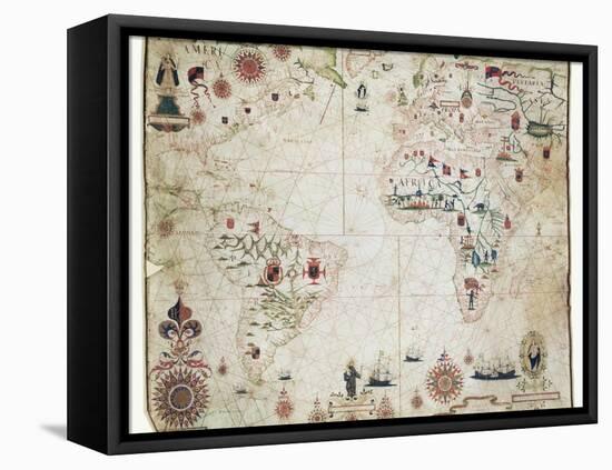 17th Century Nautical Map of the Atlantic-Library of Congress-Framed Stretched Canvas