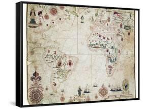 17th Century Nautical Map of the Atlantic-Library of Congress-Framed Stretched Canvas