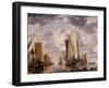 17th century oil painting of Dutch East India Company grand ships at the Dutch port of Flushing.-Vernon Lewis Gallery-Framed Art Print