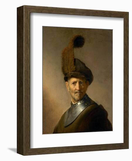 17th century Rembrandt painting of an old man in military uniform, believed to be his own father.-Vernon Lewis Gallery-Framed Art Print