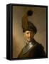 17th century Rembrandt painting of an old man in military uniform, believed to be his own father.-Vernon Lewis Gallery-Framed Stretched Canvas