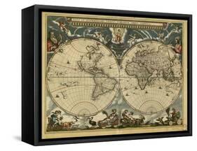 17th Century World Map-Library of Congress-Framed Stretched Canvas