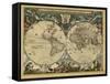 17th Century World Map-Library of Congress-Framed Stretched Canvas