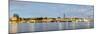 180 degree panorama of downtown Hamburg at the waterfront, Elbe River, Germany-null-Mounted Photographic Print