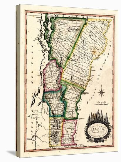 1810s, Vermont State Map, Vermont, United States-null-Stretched Canvas