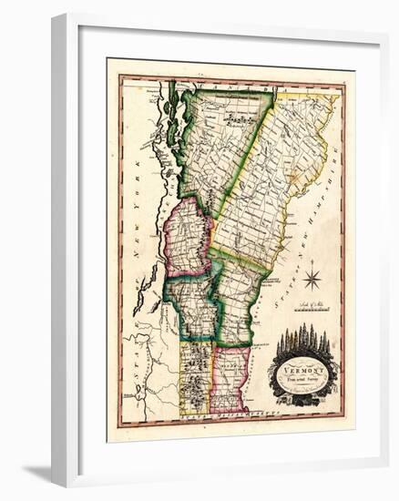 1810s, Vermont State Map, Vermont, United States-null-Framed Giclee Print