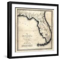 1823, Florida State Map, Florida, United States-null-Framed Giclee Print