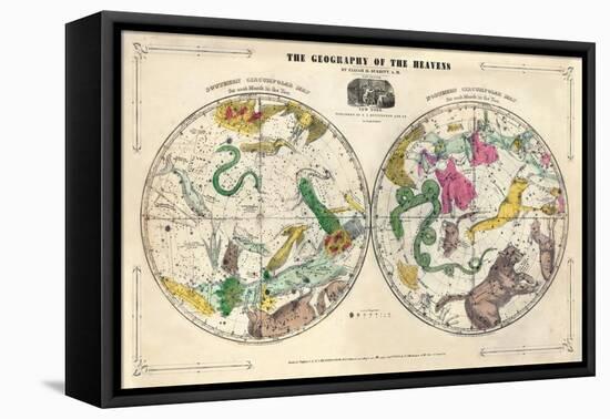 1835, Circumpolar Map Composite, Constellations-null-Framed Stretched Canvas