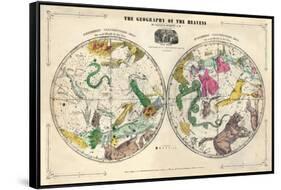 1835, Circumpolar Map Composite, Constellations-null-Framed Stretched Canvas