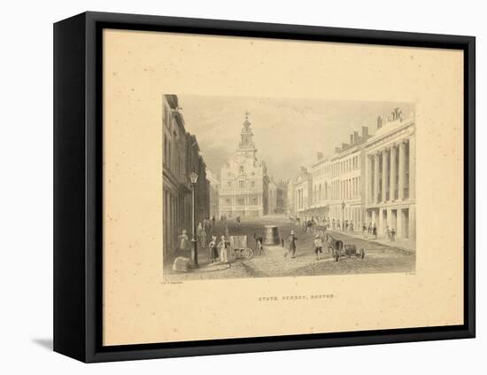 1840, Boston View of State Street, Massachusetts, United States-null-Framed Stretched Canvas