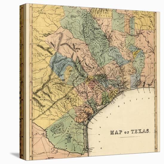 1840s, Texas State Map, Texas, United States-null-Stretched Canvas