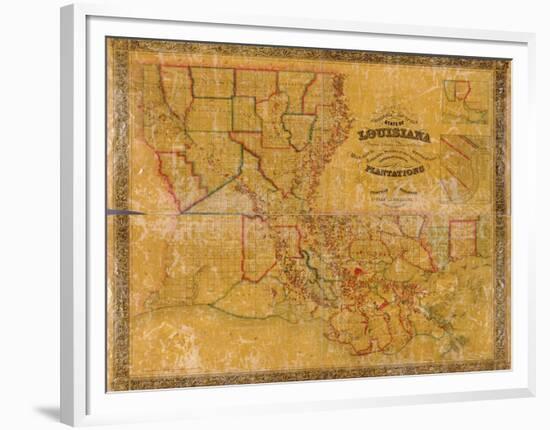 1848, Louisiana State Map with Landowner Names, Louisiana, United States-null-Framed Premium Giclee Print