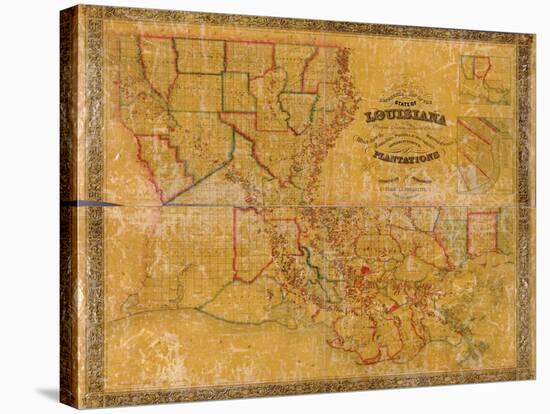 1848, Louisiana State Map with Landowner Names, Louisiana, United States-null-Stretched Canvas