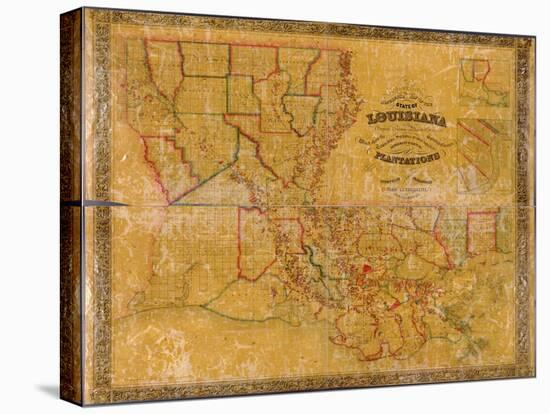 1848, Louisiana State Map with Landowner Names, Louisiana, United States-null-Stretched Canvas