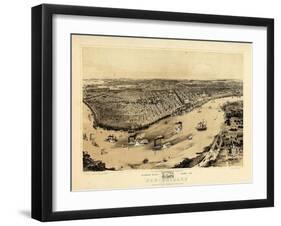 1851, New Orleans Bird's Eye View, Louisiana, United States-null-Framed Giclee Print