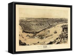 1851, New Orleans Bird's Eye View, Louisiana, United States-null-Framed Stretched Canvas