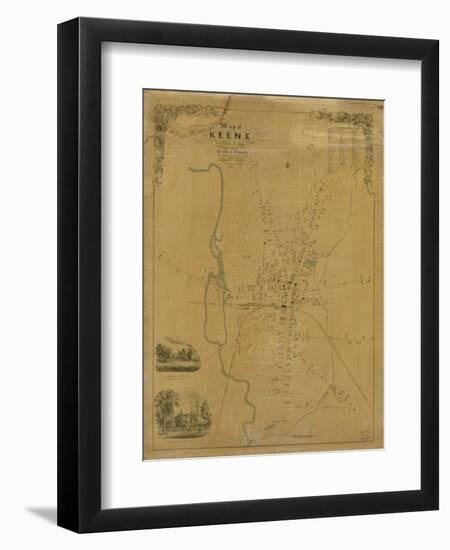 1853, Keene Wall Map, New Hampshire, United States-null-Framed Premium Giclee Print