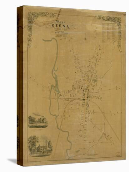 1853, Keene Wall Map, New Hampshire, United States-null-Stretched Canvas