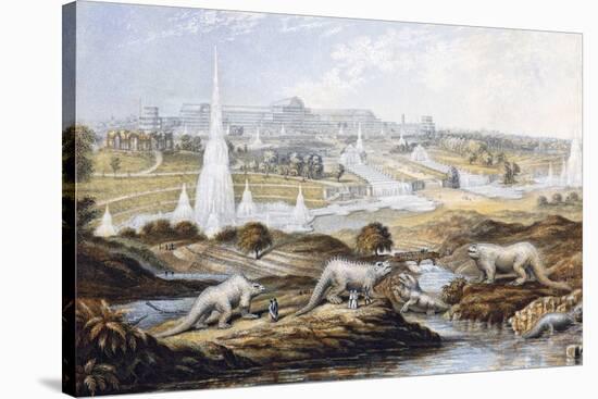 1854 Crystal Palace Dinosaurs by Baxter 1-Paul Stewart-Stretched Canvas