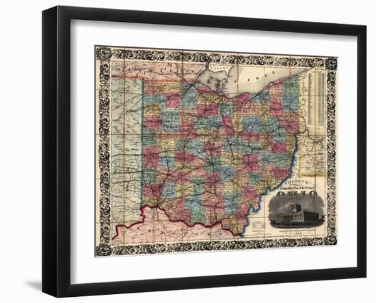 1854, Ohio State Map Township and Railroad Map, Ohio, United States-null-Framed Giclee Print