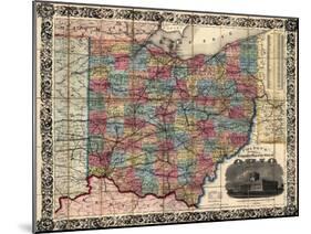 1854, Ohio State Map Township and Railroad Map, Ohio, United States-null-Mounted Giclee Print