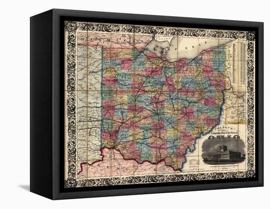 1854, Ohio State Map Township and Railroad Map, Ohio, United States-null-Framed Stretched Canvas