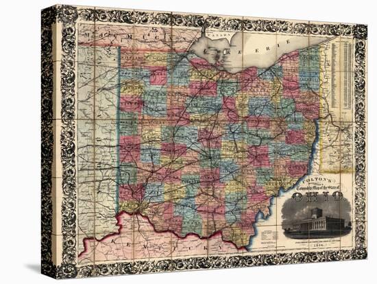 1854, Ohio State Map Township and Railroad Map, Ohio, United States-null-Stretched Canvas