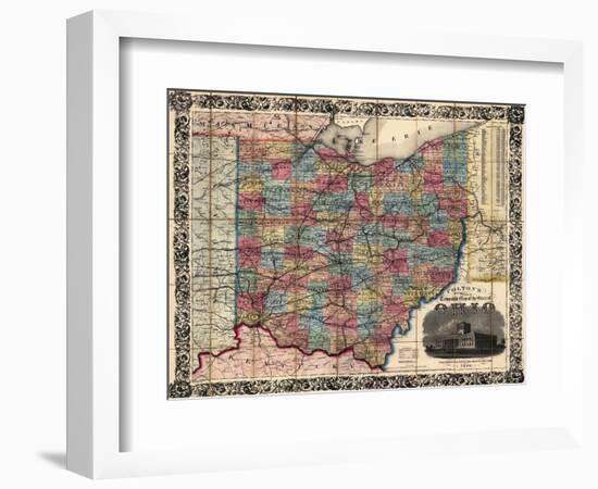 1854, Ohio State Map Township and Railroad Map, Ohio, United States-null-Framed Giclee Print