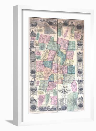 1855, Hartford County Wall Map, Connecticut, United States-null-Framed Giclee Print