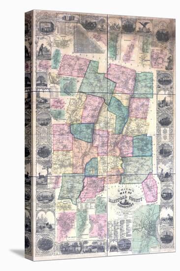 1855, Hartford County Wall Map, Connecticut, United States-null-Stretched Canvas