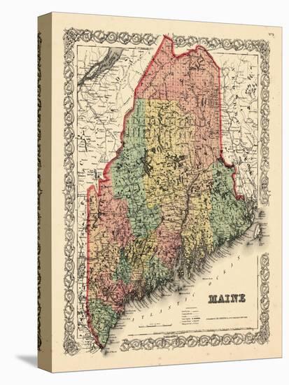 1855, Maine State Map 1855, Maine, United States-null-Stretched Canvas
