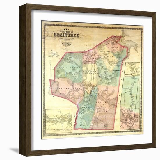 1856, Braintree Wall Map, Massachusetts, United States-null-Framed Giclee Print