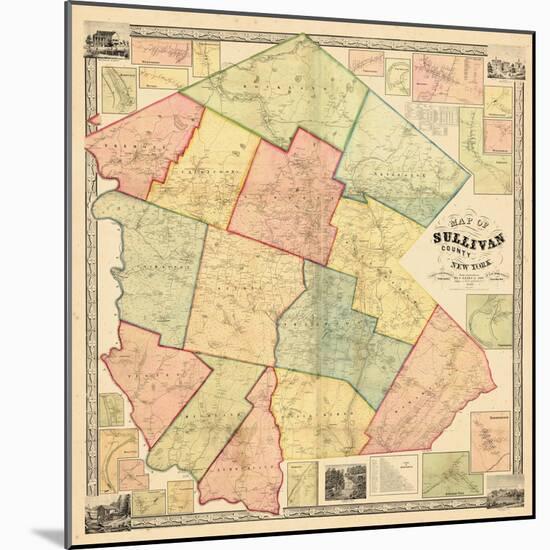 1856, Sullivan County 1856 Wall Map, New York, United States-null-Mounted Giclee Print