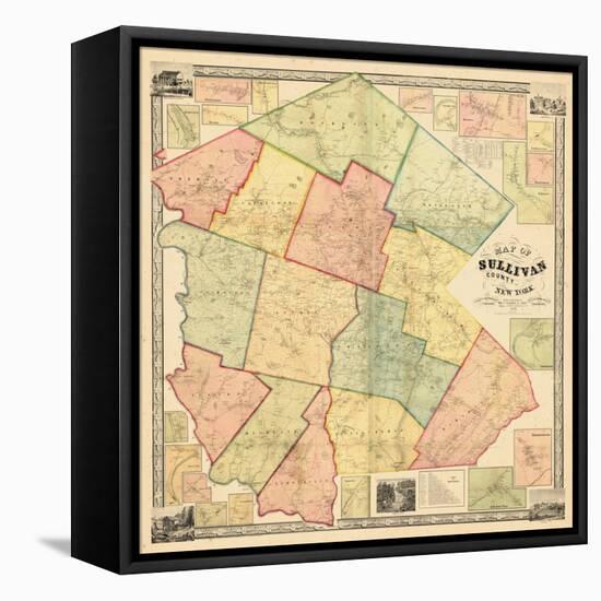 1856, Sullivan County 1856 Wall Map, New York, United States-null-Framed Stretched Canvas