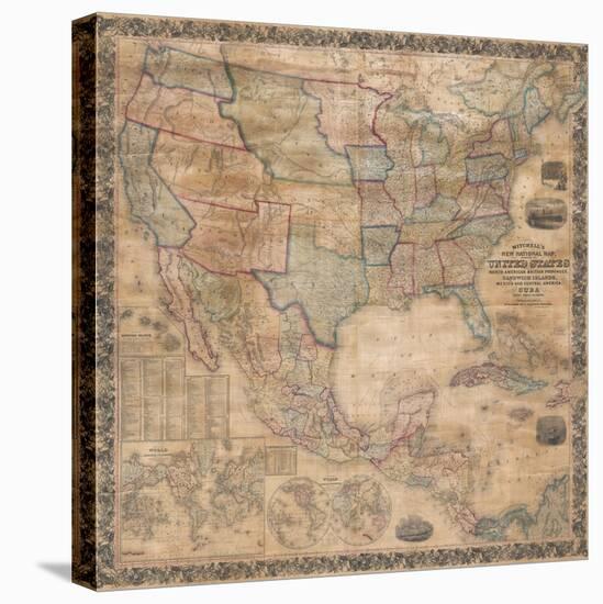 1856 Wall Map of the United States-null-Stretched Canvas