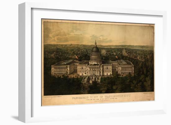 1857 Panoramic View of Washington D.C. with the New Dome of the Capitol, Looking East-null-Framed Photo