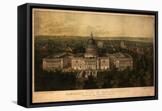 1857 Panoramic View of Washington D.C. with the New Dome of the Capitol, Looking East-null-Framed Stretched Canvas