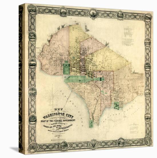1857, Washington D.C. Wall Map, District of Columbia, United States-null-Stretched Canvas