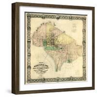 1857, Washington D.C. Wall Map, District of Columbia, United States-null-Framed Giclee Print