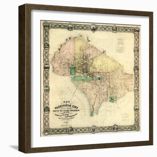 1857, Washington D.C. Wall Map, District of Columbia, United States-null-Framed Giclee Print