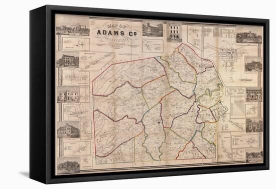 1858, Adams County Wall Map, Pennsylvania, United States-null-Framed Stretched Canvas